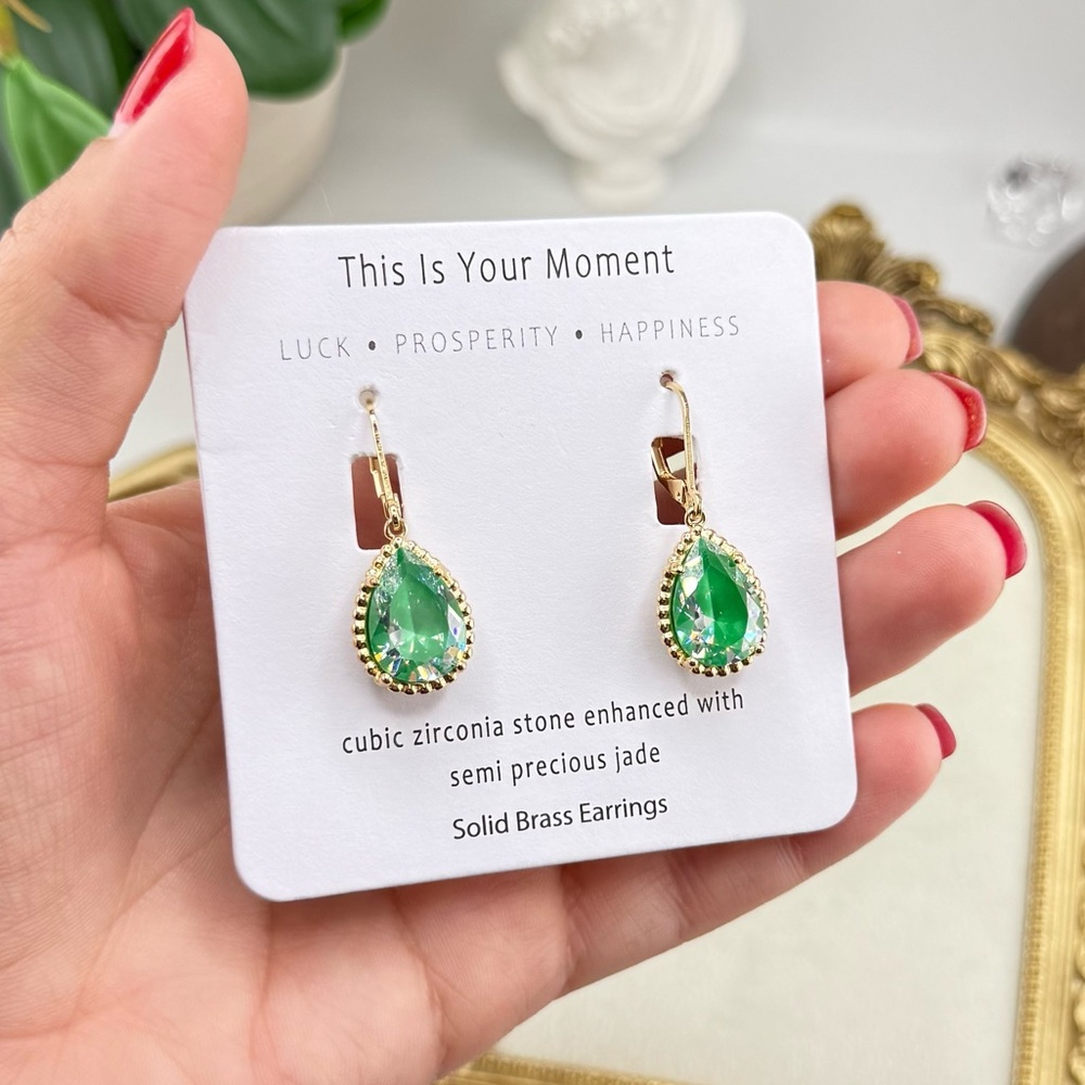 Teardrop Jade Green Earrings – Luck, Prosperity & Happiness - Picture 5 of 7